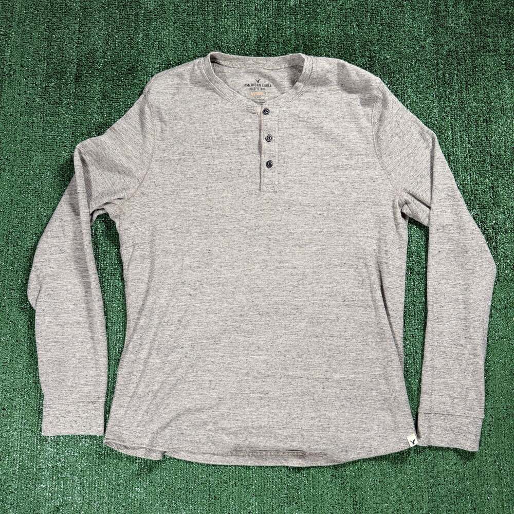 American Eagle Outfitters Mens Active Long Sleeve Waffle Knit Henley Shirt Large